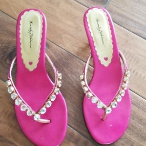 Women hot pink sandals with stones on